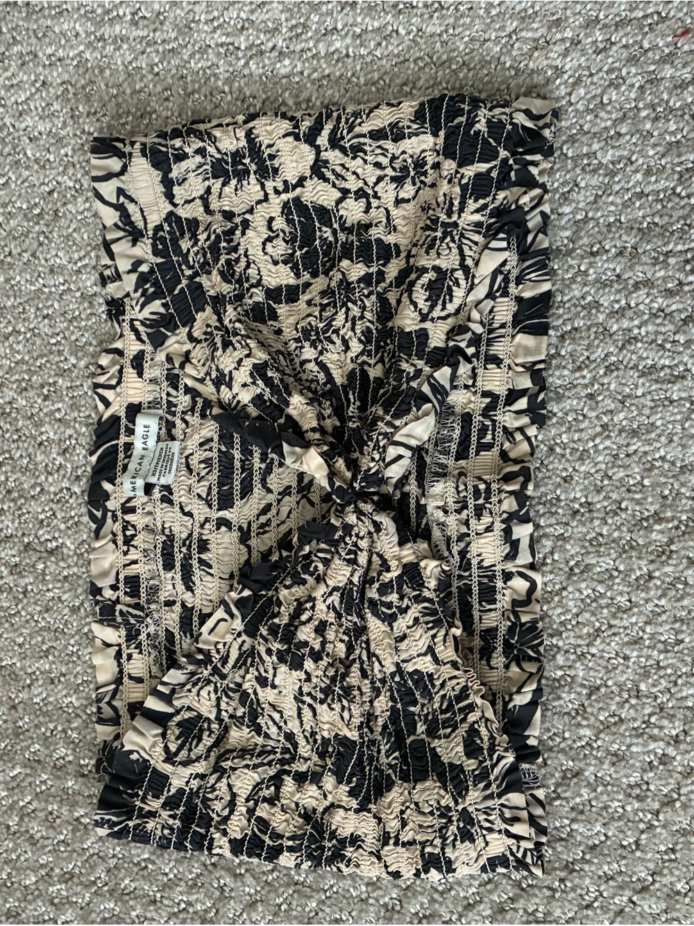 American Eagle Outfitters Black and Cream Smocked Floral Tube Top